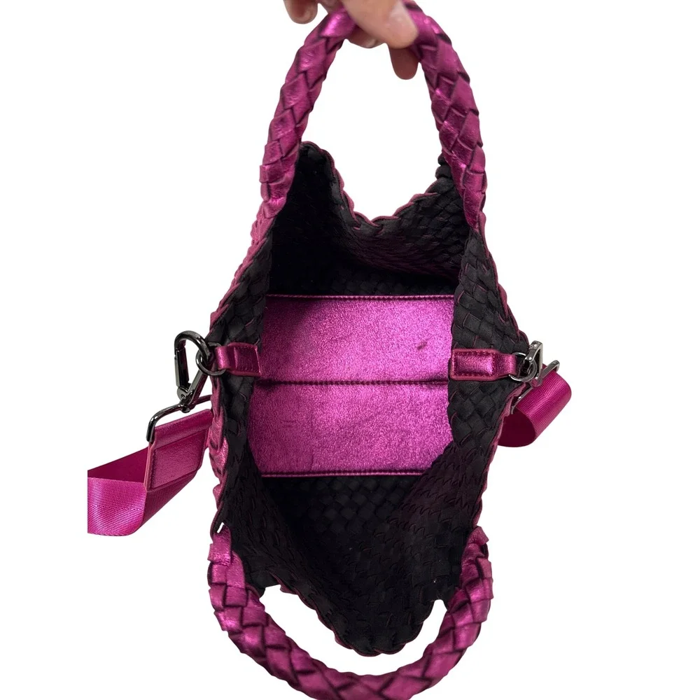 Naghedi St. Barths Mini Tote Womens Metallic Pink Woven Neoprene Crossbody EUC